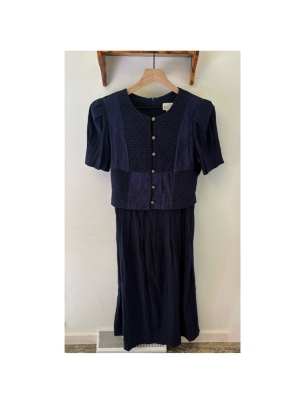 Vintage Miss Dorby Navy Patchwork Vest Dress 90s Cottagecore Prairie Midi